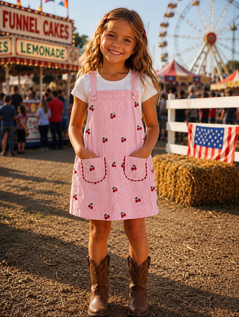 #28 Isaac Mizrahi Pink Cherry-Print Pinafore Overalls Dress